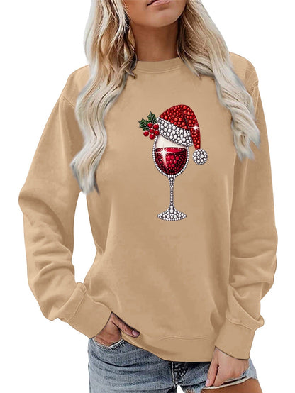 Damen Sweatshirt Weich Innenfutter Weinmotiv Eveloria