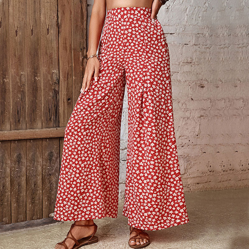 Damen Palazzo-Hose Floralmuster Elastisch Weite Bein