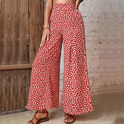 Damen Palazzo-Hose Floralmuster Elastisch Weite Bein