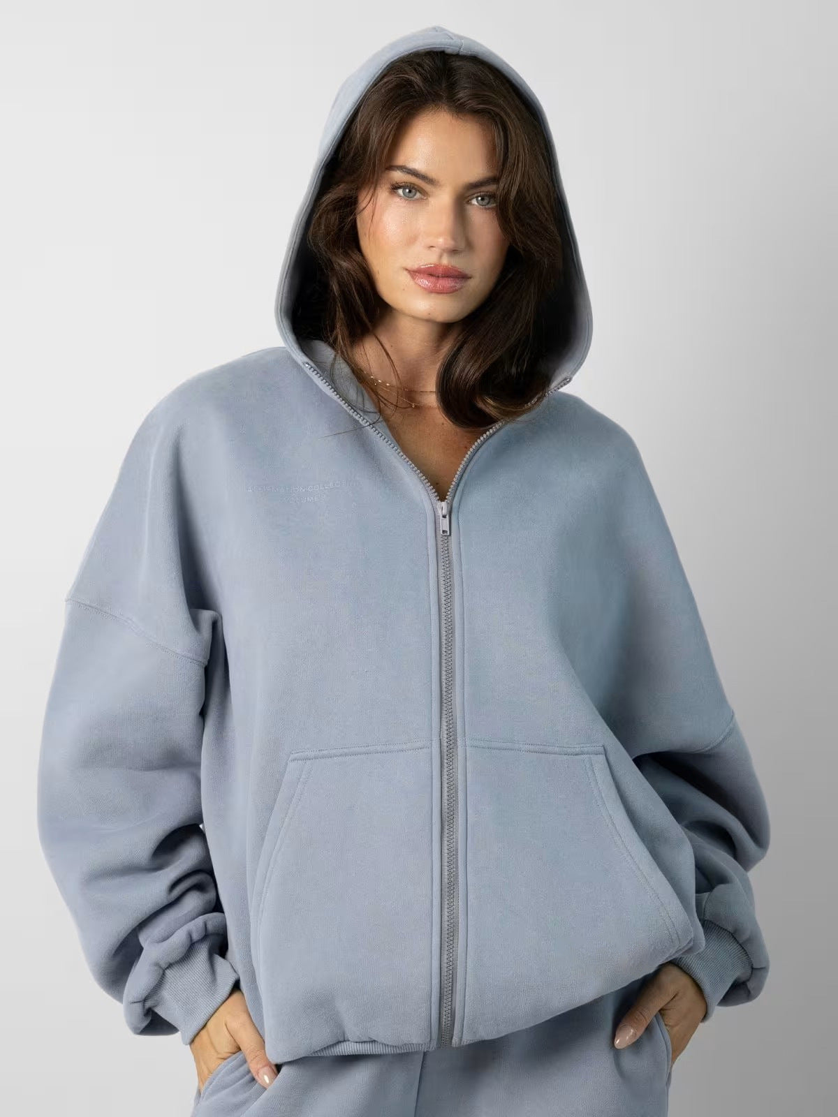 Damen Fleece Hoodie Jogginghose Set mit Reißverschluss und Taschen