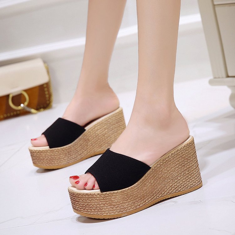 Damen Wedge-Pantoletten Weiches Obermaterial Bequeme Sohle Schwarz - Eveloria