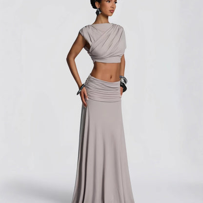 Damen Wickelkleid Drapiertes Oberteil Fließender Rock Eveloria