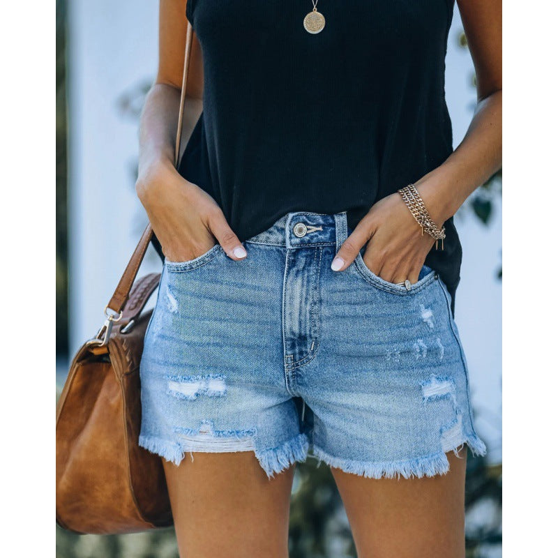 Damen Highwaist Jeansshorts Destroyed mit Fransen
