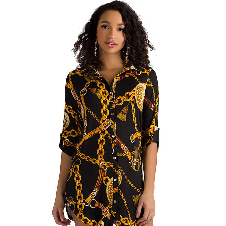 Damen Hemdblusenkleid Trendausschnitt Eveloria