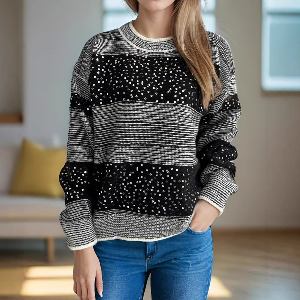 Damen Sweatshirt Glitzer Pailletten Applikationen