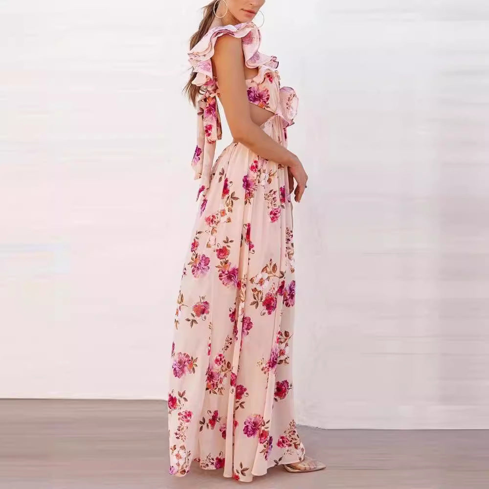 Damen Maxikleid Rüschendetails Florales Design Eveloria