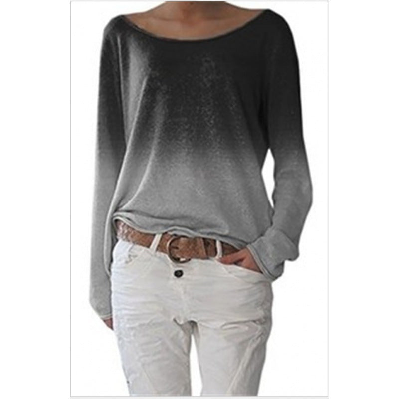 Damen Oversized Pullover Ombre-Design Weiter Rundhalsausschnitt