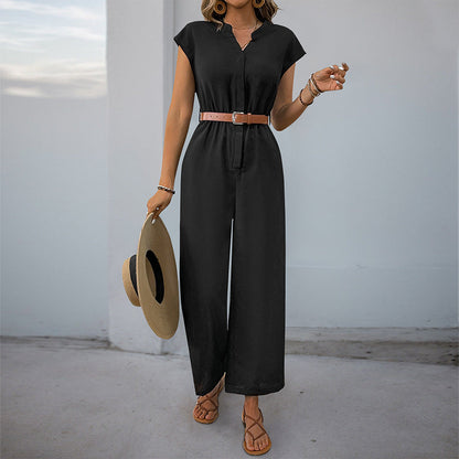 Damen Jumpsuit Elastischer Bund Taillengürtel Schwarz - Eveloria