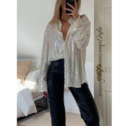 Damen Glitzerbluse Schimmernde Textur Lässiger Schnitt