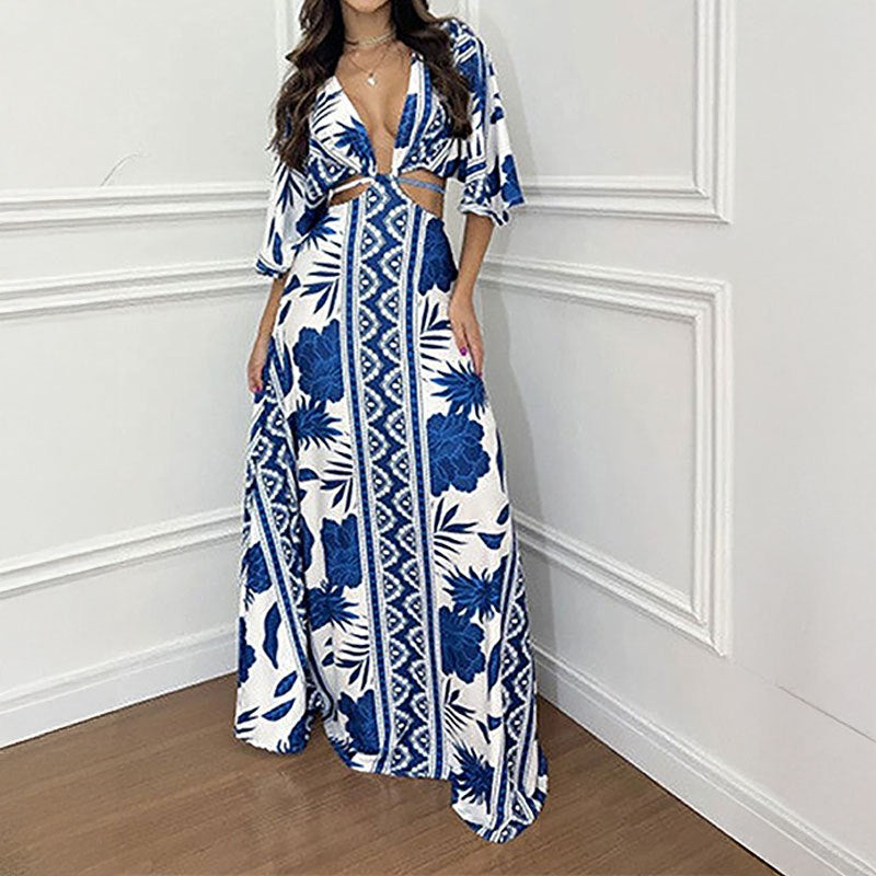 Damen Maxikleid Wellenmuster Elegant Eveloria