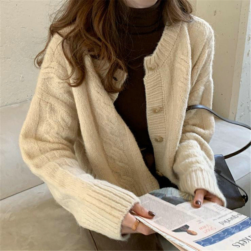 Damen Strickcardigan Feinripp Kuschelig Knöpfe Beige - Eveloria