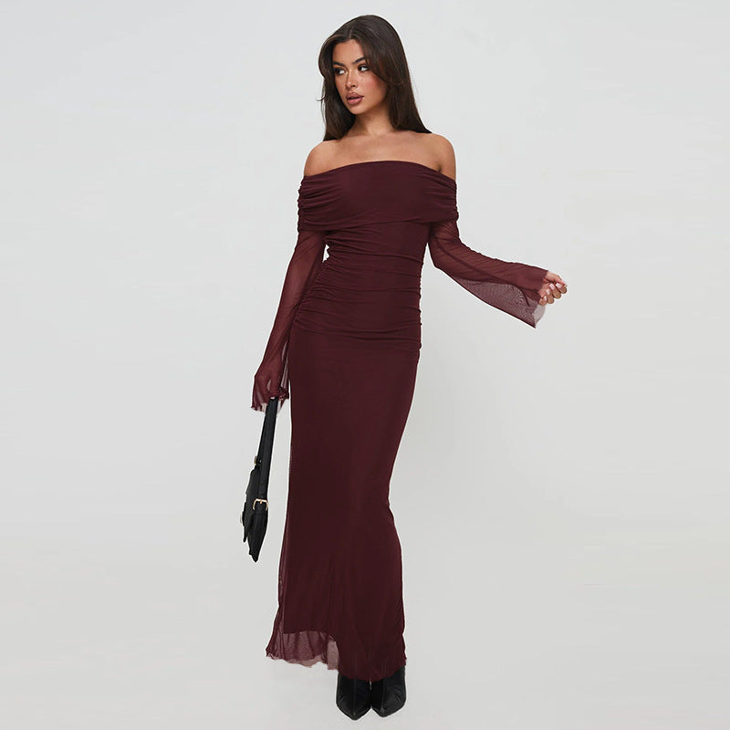 Damen Off-Shoulder Maxikleid Rüschendesign Eveloria - Eveloria
