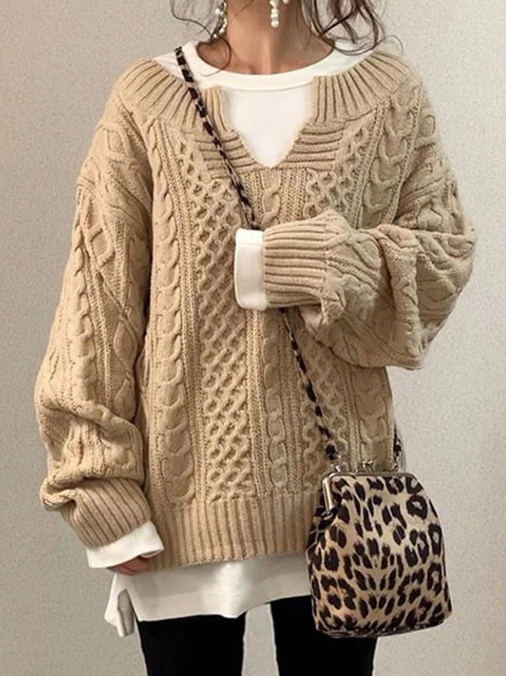 Damen Strickpullover V-Ausschnitt Weiches Material Eveloria