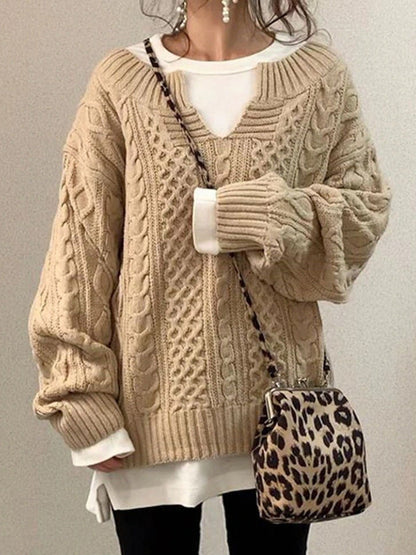 Damen Strickpullover V-Ausschnitt Weiches Material Eveloria