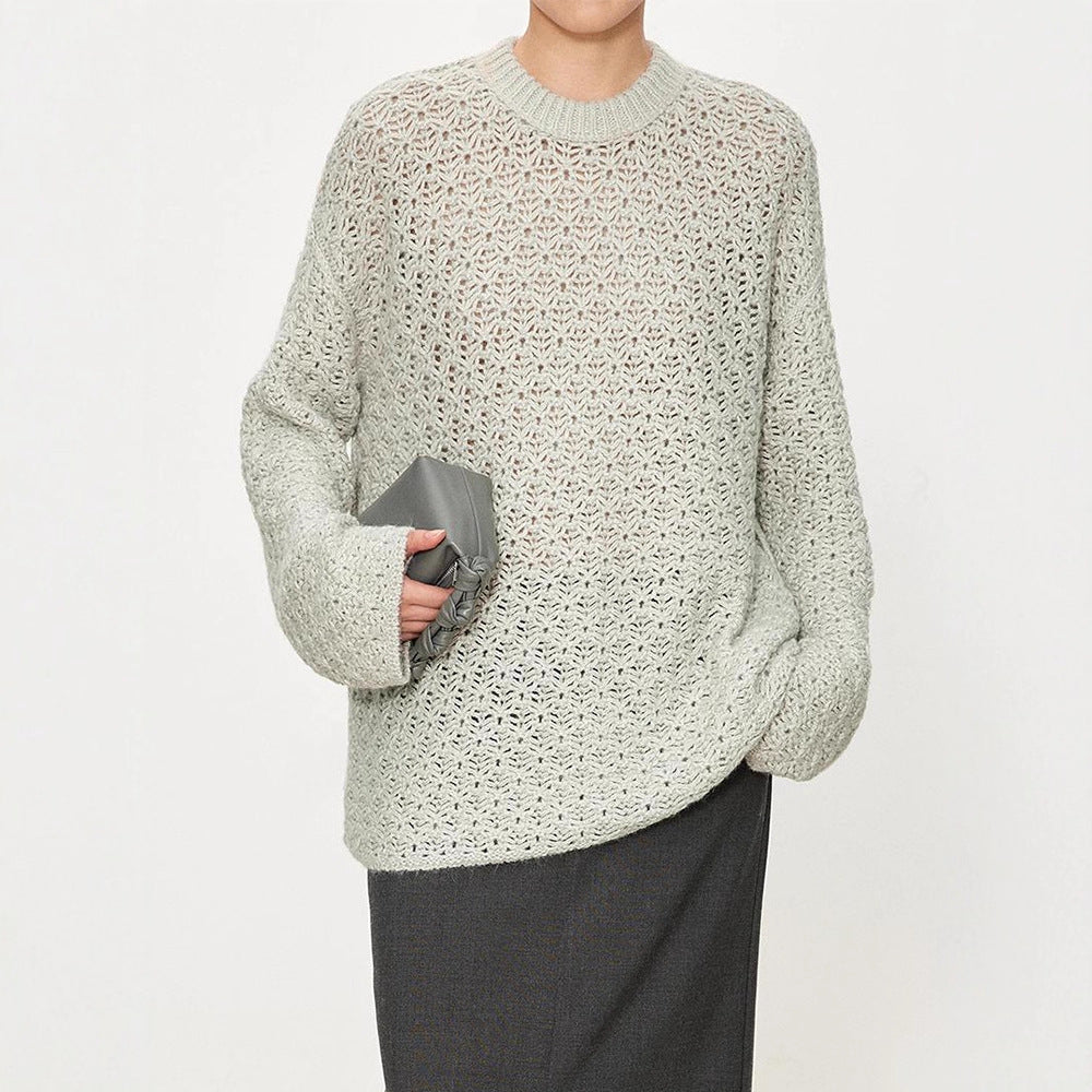 Damen Strickpullover Luftiger Look Offene Struktur Beige - Eveloria