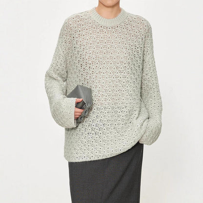Damen Strickpullover Luftiger Look Offene Struktur Beige - Eveloria