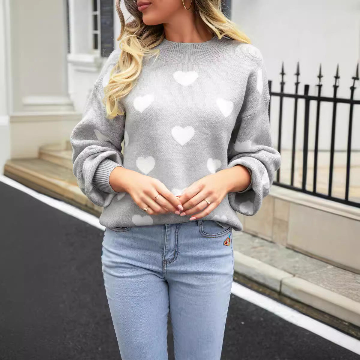 Damen Pullover Herzen Moderner Schnitt Eveloria