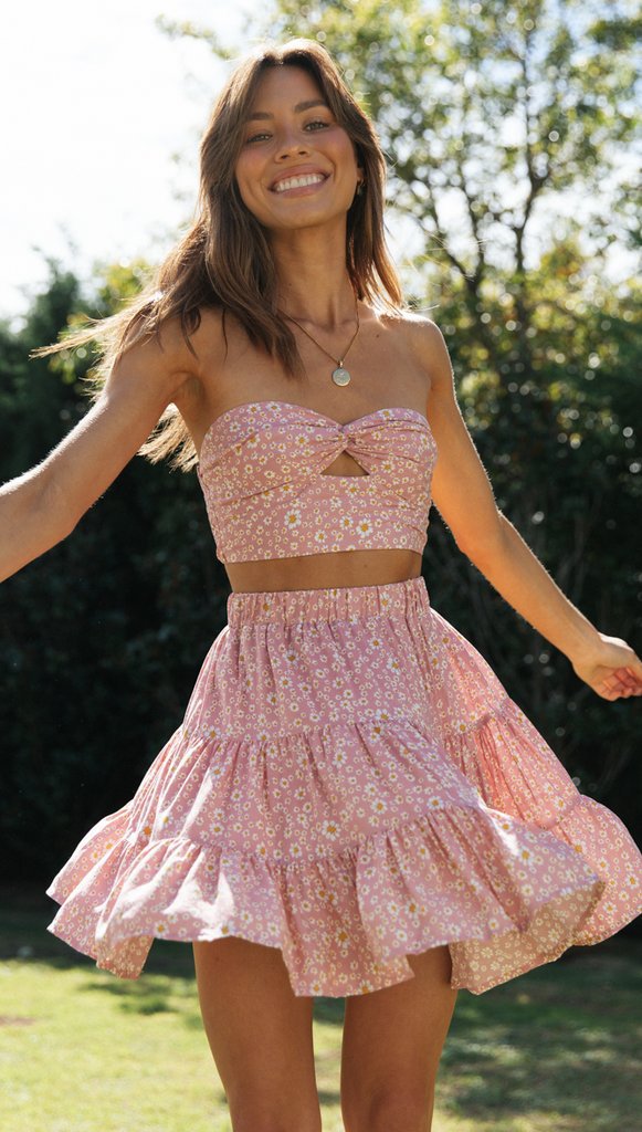 Damen Zweiteiliges Set Bandeau-Oberteil Voluminöser Rock