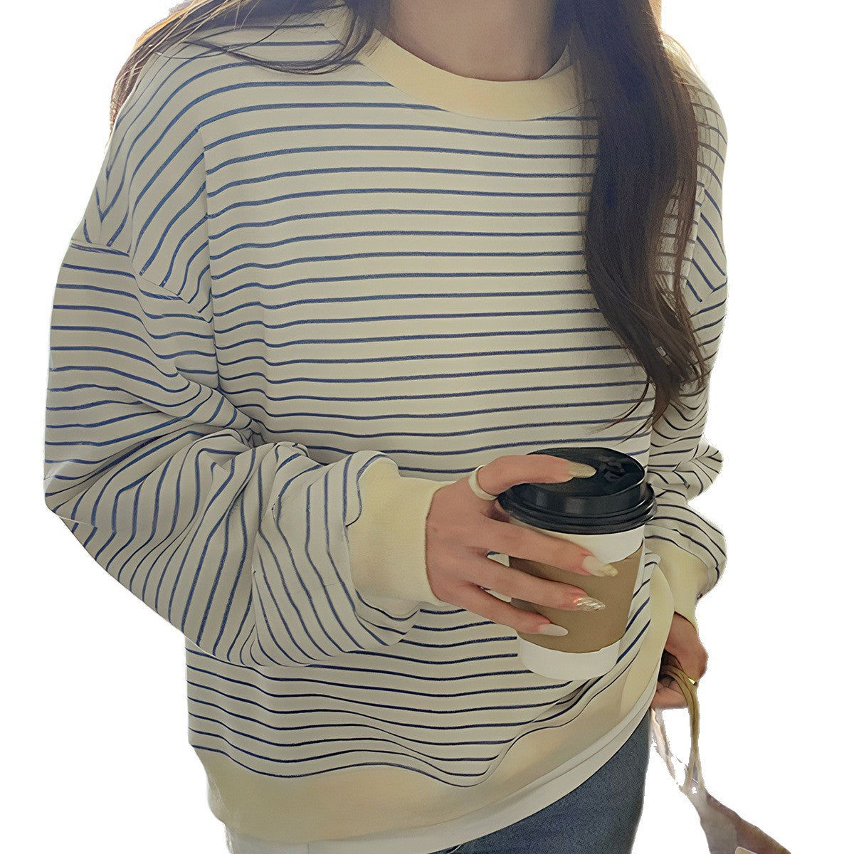 Damen Gestreifter Pullover Lässig Eveloria