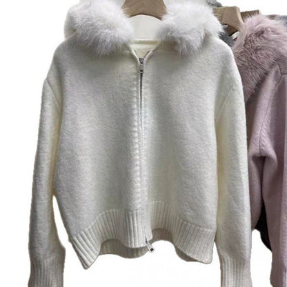 Damen Kapuzenpullover Pelzkragen Taschen Eveloria