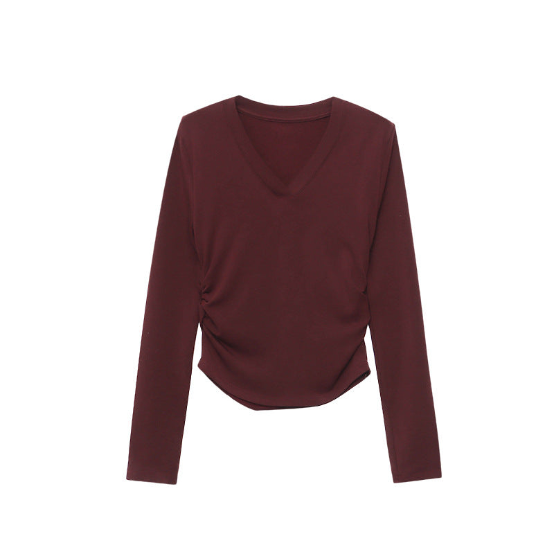 Damen Longsleeve-Oberteil V-Ausschnitt Raffung Eveloria