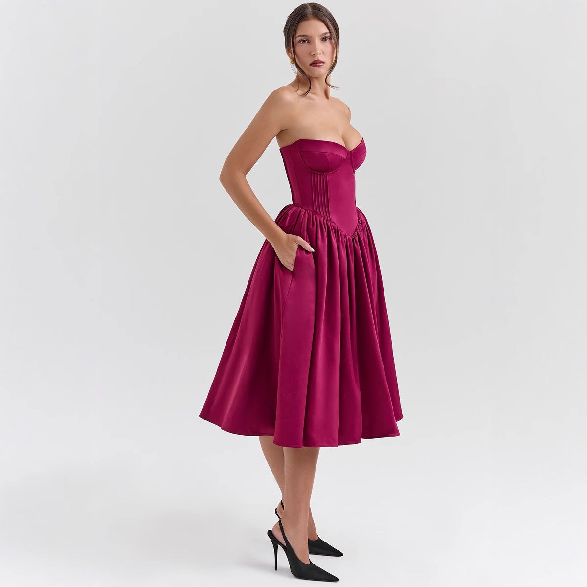 Damen Cocktailkleid Corsage-Oberteil Voluminöser Rock Eveloria