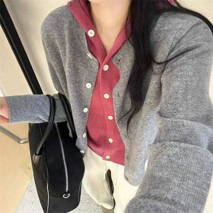 Damen Strickjacke Kuschelig V-Ausschnitt Knöpfe Beige