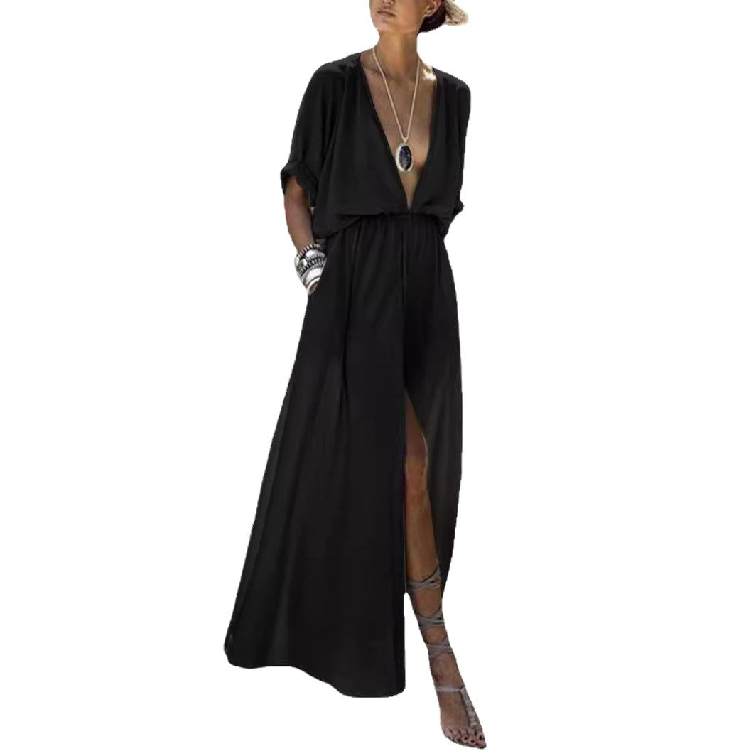 Damen Maxikleid V-Ausschnitt hautfreundlich Eveloria