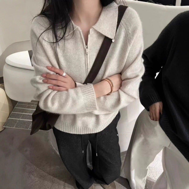 Damen Pullover Mit Reißverschluss Eleganter Kragen Eveloria
