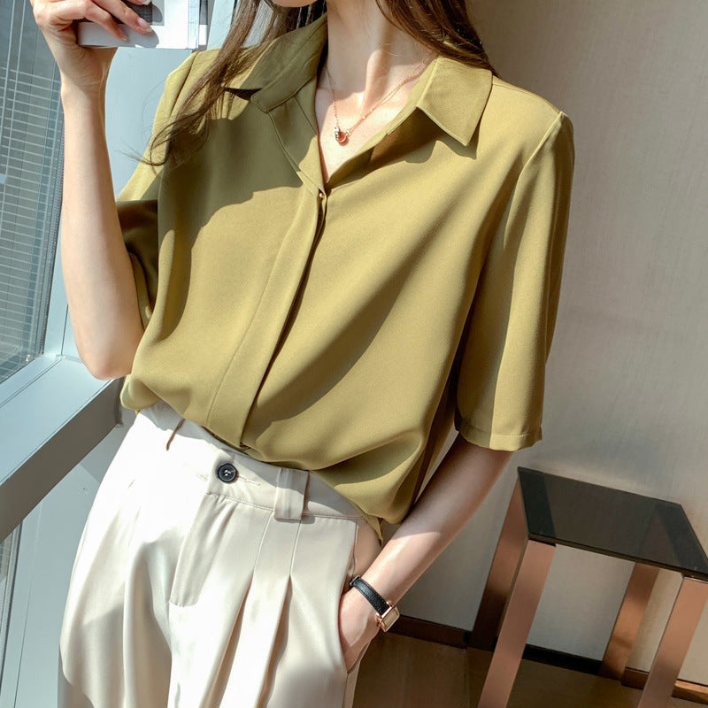 Damen Bluse Moderner Kragen Kurzärmelig Weiß
