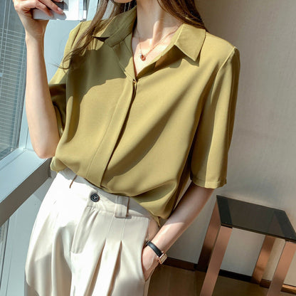 Damen Bluse Moderner Kragen Kurzärmelig Weiß