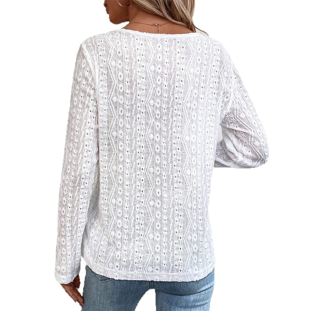 Damen Langarmshirt Nostalgisches Knopfdetail Eveloria