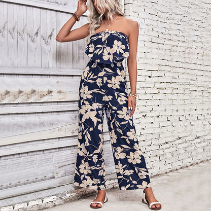 Damen Jumpsuit Florale Rüschen Atmungsaktives Material Weiß
