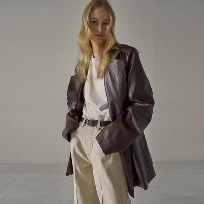 Damen Oversized Blazer Kunstleder Eveloria