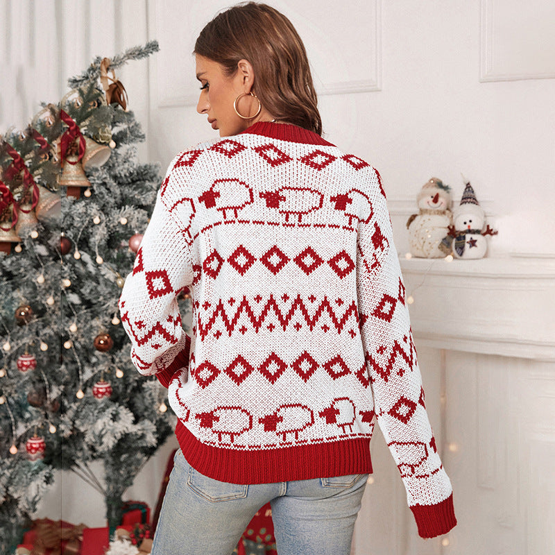 Damen Strickpullover Festlich Muster Mix Weite Ärmel Eveloria