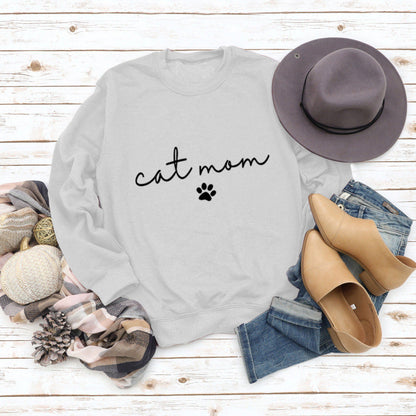 Damen Sweatshirt Katzenmama-Design Grau Eveloria