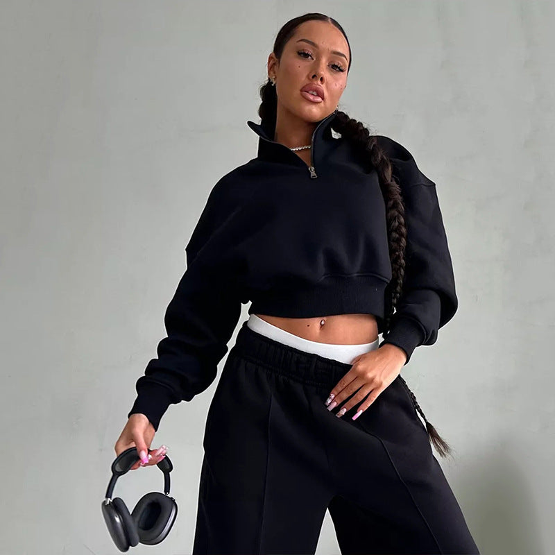 Damen Sweatshirt Hochkragen Bequem Grau Eveloria