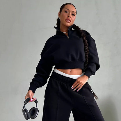 Damen Sweatshirt Hochkragen Bequem Grau Eveloria