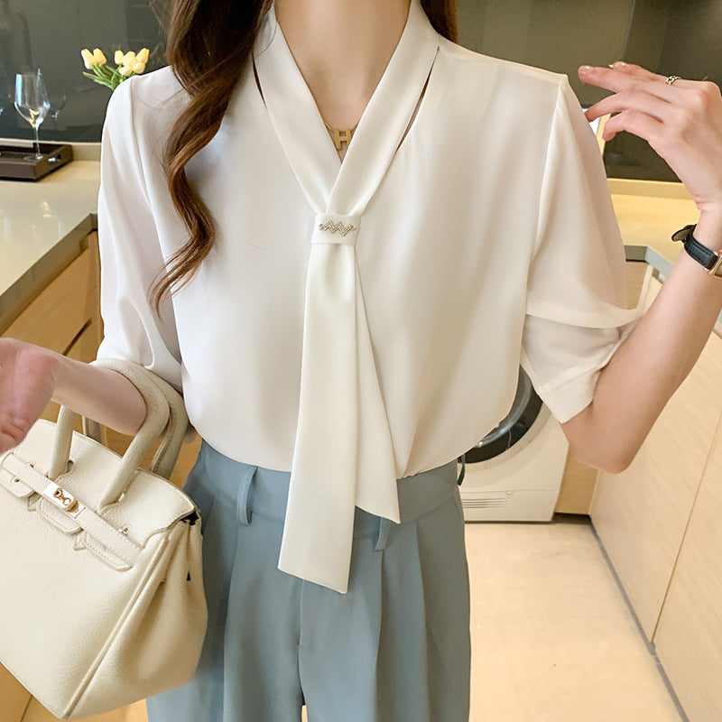 Damen Bluse Dekorativer Schlupf Elegant Puffärmel