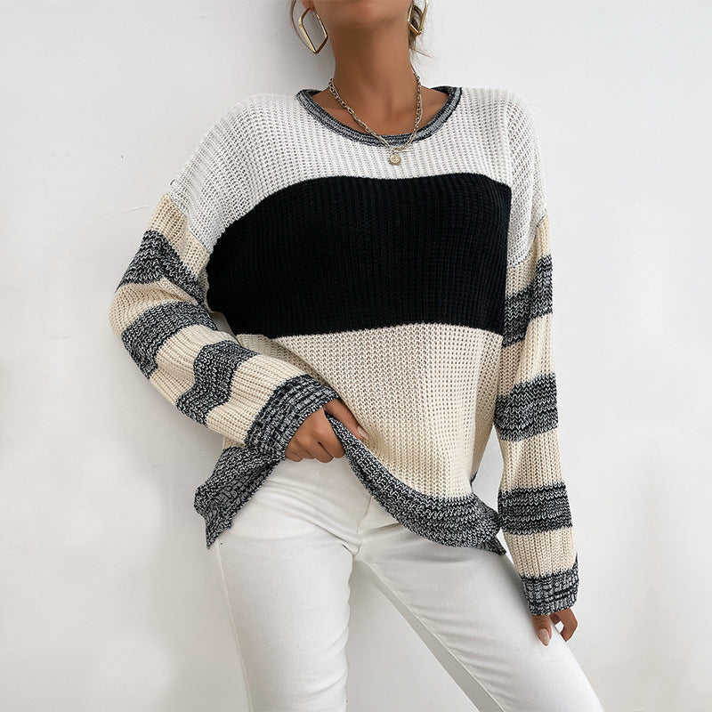 Damen Strickpullover Lässig Blockdesign Weite Ärmel Eveloria - Eveloria