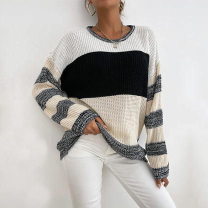 Damen Strickpullover Lässig Blockdesign Weite Ärmel Eveloria - Eveloria