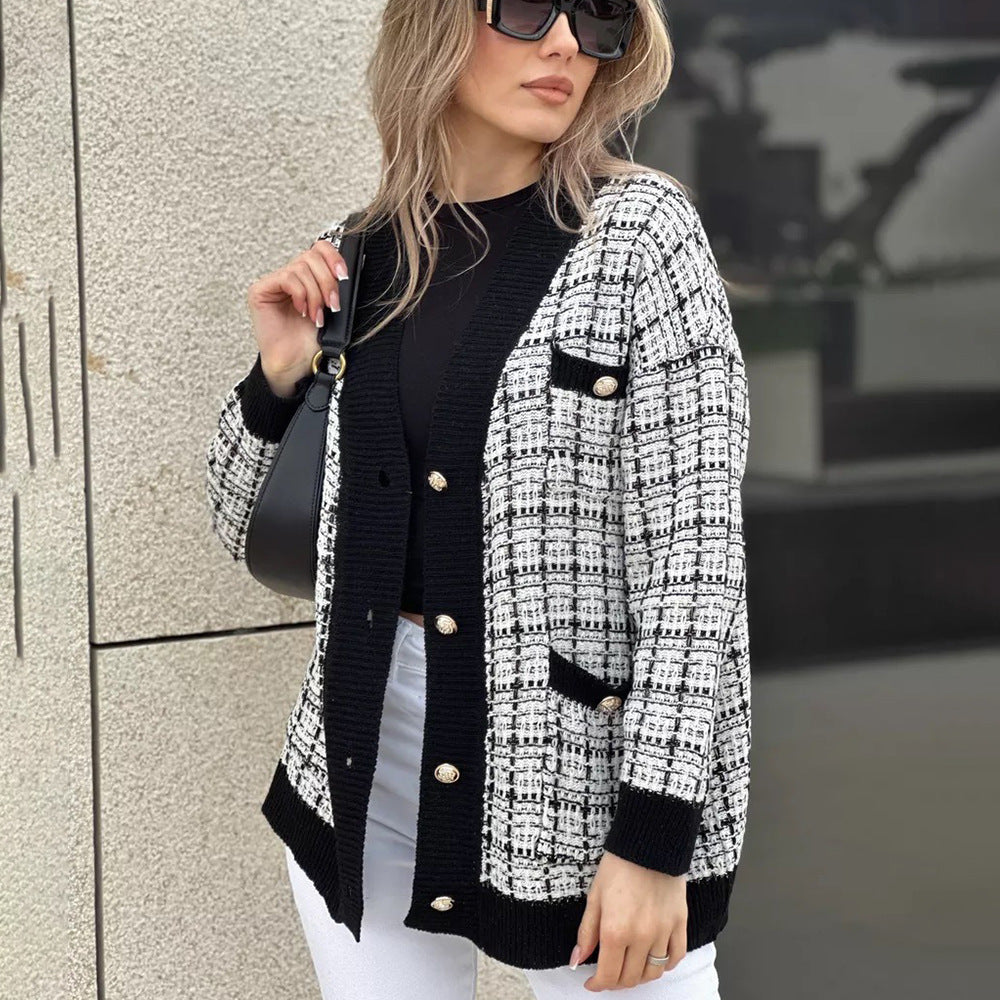 Damen Strickjacke Bouclé mit Knöpfen Elegant Beige