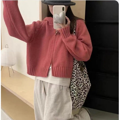 Damen Hoodie-Cardigan Kuschelig Reißverschluss Große Taschen Grau