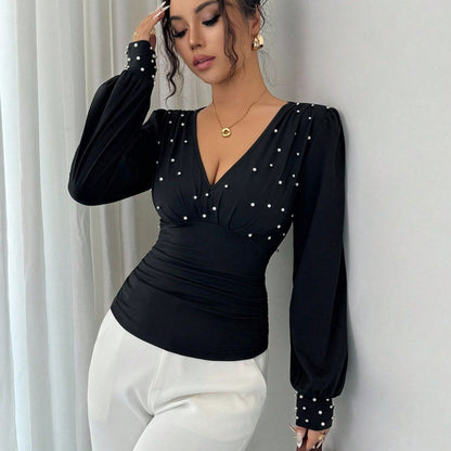 Damen Blusenshirt V-Ausschnitt Verzierung Eveloria