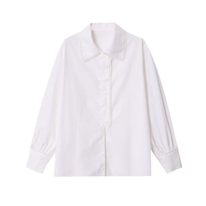 Damen Bluse Spitzenkragen Elegantes Design Weiss