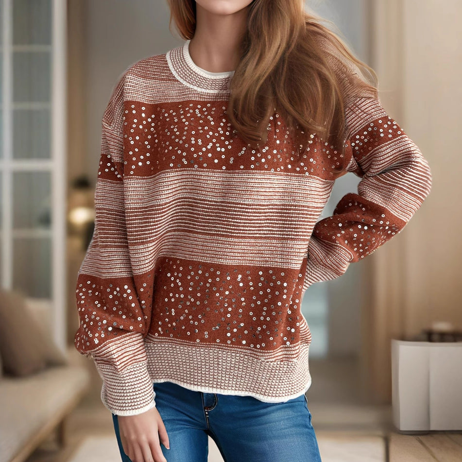 Damen Sweatshirt Glitzer Pailletten Applikationen
