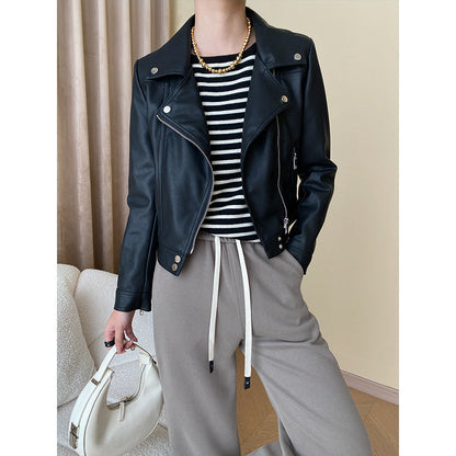 Damen Bikerjacke Kunstleder Asymmetrischer Reißverschluss