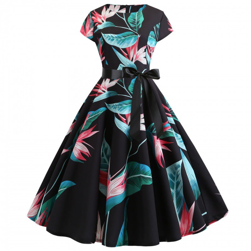 Damen Swingkleid Floralmuster Mit Taillengürtel - Eveloria