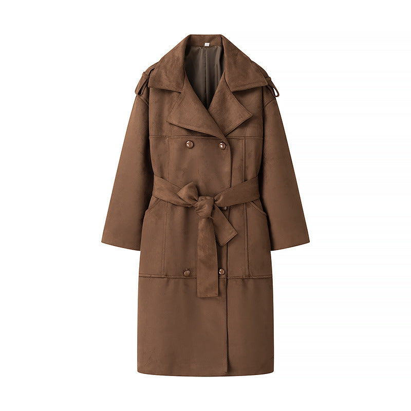 Damen Trenchcoat Wildleder Elegant Braun
