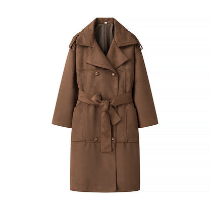 Damen Trenchcoat Wildleder Elegant Braun